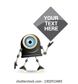 vector funny cartoon black friendly robot character isolated on white background. Kids 3d robot toy logo design template. chat bot icon