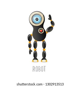 vector funny cartoon black friendly robot character isolated on white background. Kids 3d robot toy logo design template. chat bot icon