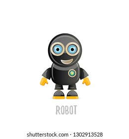 vector funny cartoon black friendly robot character isolated on white background. Kids 3d robot toy logo design template. chat bot icon