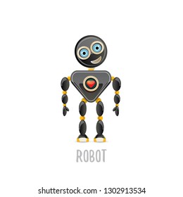 vector funny cartoon black friendly robot character isolated on white background. Kids 3d robot toy logo design template. chat bot icon