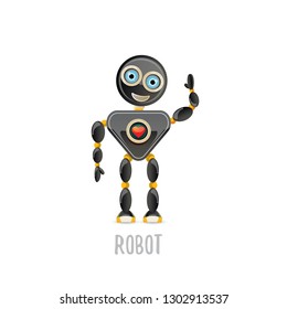vector funny cartoon black friendly robot character isolated on white background. Kids 3d robot toy logo design template. chat bot icon