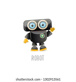 vector funny cartoon black friendly robot character isolated on white background. Kids 3d robot toy logo design template. chat bot icon