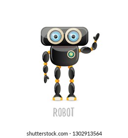 vector funny cartoon black friendly robot character isolated on white background. Kids 3d robot toy logo design template. chat bot icon