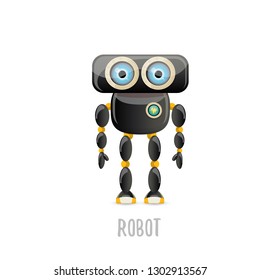vector funny cartoon black friendly robot character isolated on white background. Kids 3d robot toy logo design template. chat bot icon