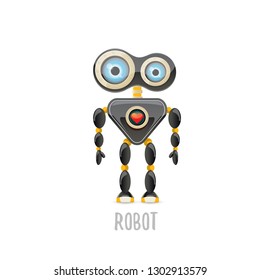 vector funny cartoon black friendly robot character isolated on white background. Kids 3d robot toy logo design template. chat bot icon