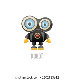 vector funny cartoon black friendly robot character isolated on white background. Kids 3d robot toy logo design template. chat bot icon