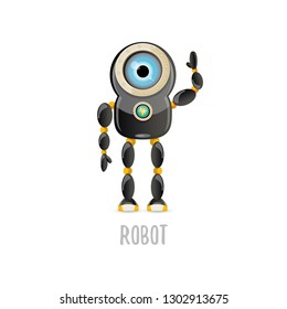 vector funny cartoon black friendly robot character isolated on white background. Kids 3d robot toy logo design template. chat bot icon