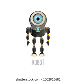 vector funny cartoon black friendly robot character isolated on white background. Kids 3d robot toy logo design template. chat bot icon