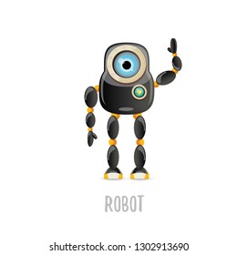 vector funny cartoon black friendly robot character isolated on white background. Kids 3d robot toy logo design template. chat bot icon