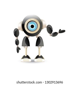 vector funny cartoon black friendly robot character isolated on white background. Kids 3d robot toy logo design template. chat bot icon