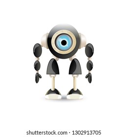 vector funny cartoon black friendly robot character isolated on white background. Kids 3d robot toy logo design template. chat bot icon