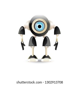 vector funny cartoon black friendly robot character isolated on white background. Kids 3d robot toy logo design template. chat bot icon