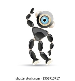 vector funny cartoon black friendly robot character isolated on white background. Kids 3d robot toy logo design template. chat bot icon