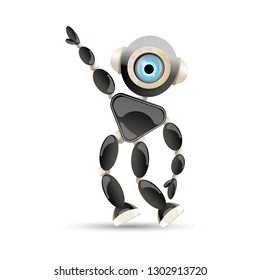vector funny cartoon black friendly robot character isolated on white background. Kids 3d robot toy logo design template. chat bot icon