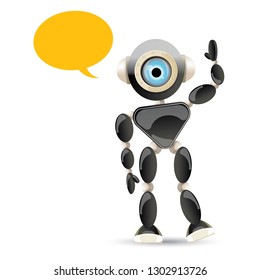 vector funny cartoon black friendly robot character isolated on white background. Kids 3d robot toy logo design template. chat bot icon
