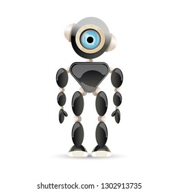 vector funny cartoon black friendly robot character isolated on white background. Kids 3d robot toy logo design template. chat bot icon