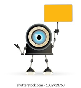 vetor engraçado desenho animado preto amigável robô personagem isolado no fundo branco. Modelo de design de logotipo de brinquedo 3d para crianças.