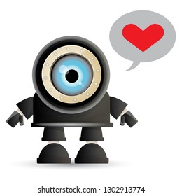 vector funny cartoon black friendly robot character isolated on white background. Kids 3d robot toy logo design template. chat bot icon