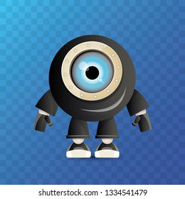 vector funny cartoon black friendly robot character isolated on transparent background. Kids 3d robot toy logo design template. chat bot icon