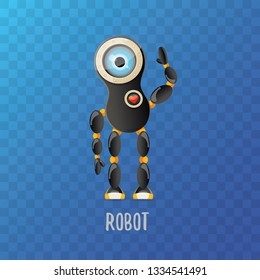 vector funny cartoon black friendly robot character isolated on transparent background. Kids 3d robot toy logo design template. chat bot icon