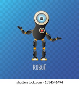 vector funny cartoon black friendly robot character isolated on transparent background. Kids 3d robot toy logo design template. chat bot icon