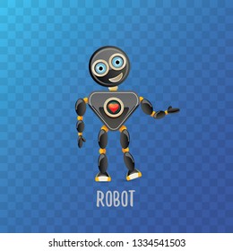 vector funny cartoon black friendly robot character isolated on transparent background. Kids 3d robot toy logo design template. chat bot icon