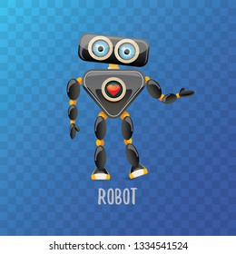 vector funny cartoon black friendly robot character isolated on transparent background. Kids 3d robot toy logo design template. chat bot icon