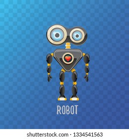 vector funny cartoon black friendly robot character isolated on transparent background. Kids 3d robot toy logo design template. chat bot icon