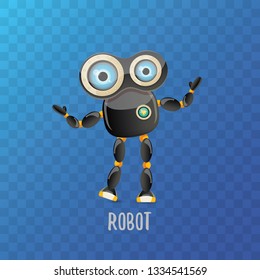 vector funny cartoon black friendly robot character isolated on transparent background. Kids 3d robot toy logo design template. chat bot icon