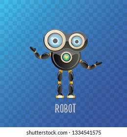 vector funny cartoon black friendly robot character isolated on transparent background. Kids 3d robot toy logo design template. chat bot icon