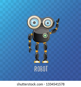 vector funny cartoon black friendly robot character isolated on transparent background. Kids 3d robot toy logo design template. chat bot icon
