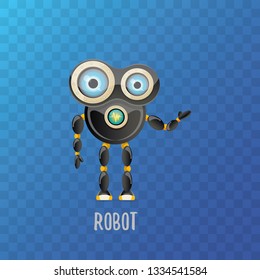 vector funny cartoon black friendly robot character isolated on transparent background. Kids 3d robot toy logo design template. chat bot icon