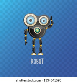 vector funny cartoon black friendly robot character isolated on transparent background. Kids 3d robot toy logo design template. chat bot icon