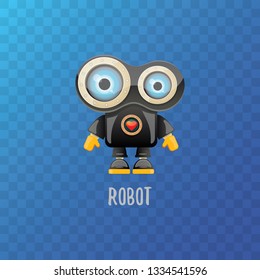 vector funny cartoon black friendly robot character isolated on transparent background. Kids 3d robot toy logo design template. chat bot icon