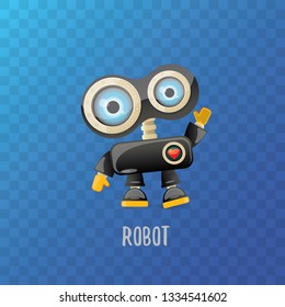 vector funny cartoon black friendly robot character isolated on transparent background. Kids 3d robot toy logo design template. chat bot icon