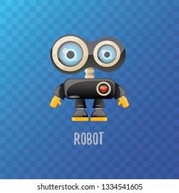 vector funny cartoon black friendly robot character isolated on transparent background. Kids 3d robot toy logo design template. chat bot icon