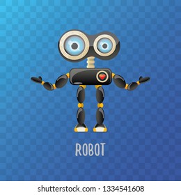 vector funny cartoon black friendly robot character isolated on transparent background. Kids 3d robot toy logo design template. chat bot icon