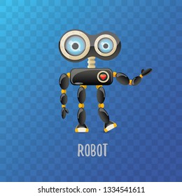 vector funny cartoon black friendly robot character isolated on transparent background. Kids 3d robot toy logo design template. chat bot icon