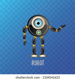vector funny cartoon black friendly robot character isolated on transparent background. Kids 3d robot toy logo design template. chat bot icon