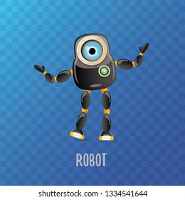 vector funny cartoon black friendly robot character isolated on transparent background. Kids 3d robot toy logo design template. chat bot icon