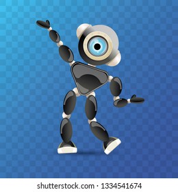 vector funny cartoon black friendly robot character isolated on transparent background. Kids 3d robot toy logo design template. chat bot icon