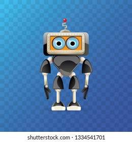 vector funny cartoon black friendly robot character isolated on transparent background. Kids 3d robot toy logo design template. chat bot icon