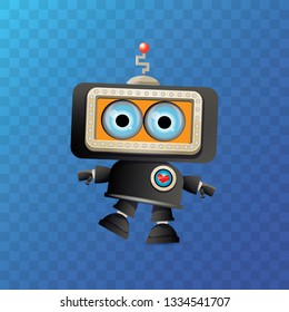 vector funny cartoon black friendly robot character isolated on transparent background. Kids 3d robot toy logo design template. chat bot icon