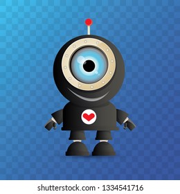 vector funny cartoon black friendly robot character isolated on transparent background. Kids 3d robot toy logo design template. chat bot icon