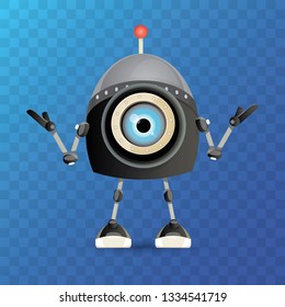 vector funny cartoon black friendly robot character isolated on transparent background. Kids 3d robot toy logo design template. chat bot icon