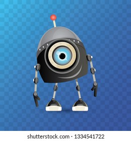 vector funny cartoon black friendly robot character isolated on transparent background. Kids 3d robot toy logo design template. chat bot icon