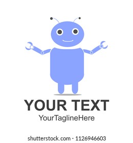 vector funny cartoon blue color friendly robot character isolated on white background.