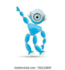 vector funny cartoon blue robot character Isolated on white background. Kids 3d robot toy logo design template