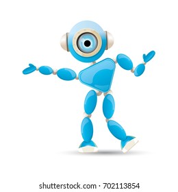 vector funny cartoon blue robot character Isolated on white background. Kids 3d robot toy logo design template