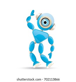 vector funny cartoon blue robot character Isolated on white background. Kids 3d robot toy logo design template